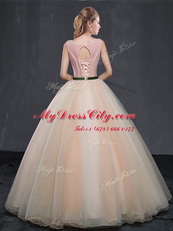 Free and Easy Scoop Organza Sleeveless Floor Length Sweet 16 Quinceanera Dress and Appliques