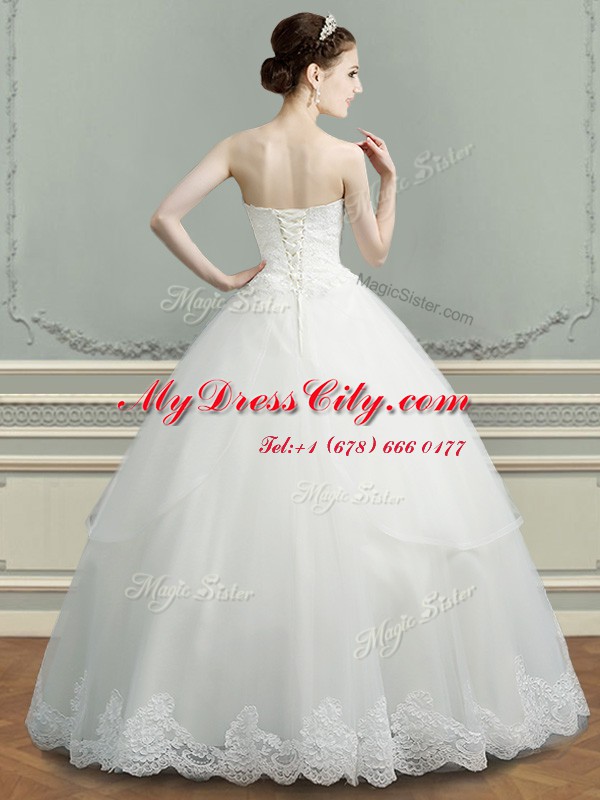 Attractive A-line Bridal Gown White Sweetheart Tulle Sleeveless Floor Length Lace Up