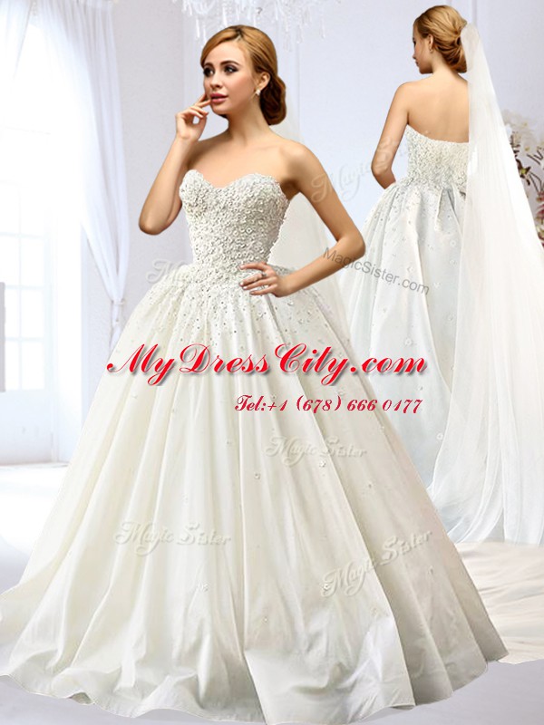 High Class Floor Length A-line Sleeveless White Wedding Dress Lace Up