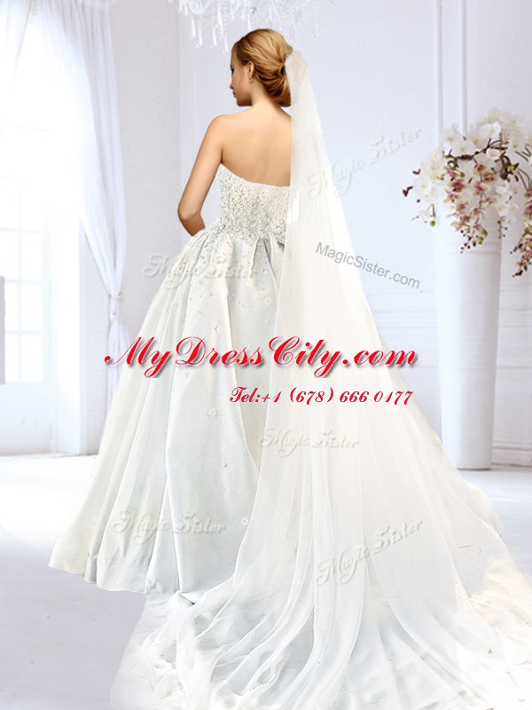 High Class Floor Length A-line Sleeveless White Wedding Dress Lace Up