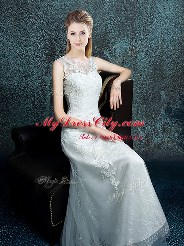 Suitable White Bridal Gown Wedding Party and For with Appliques Scoop Sleeveless Lace Up