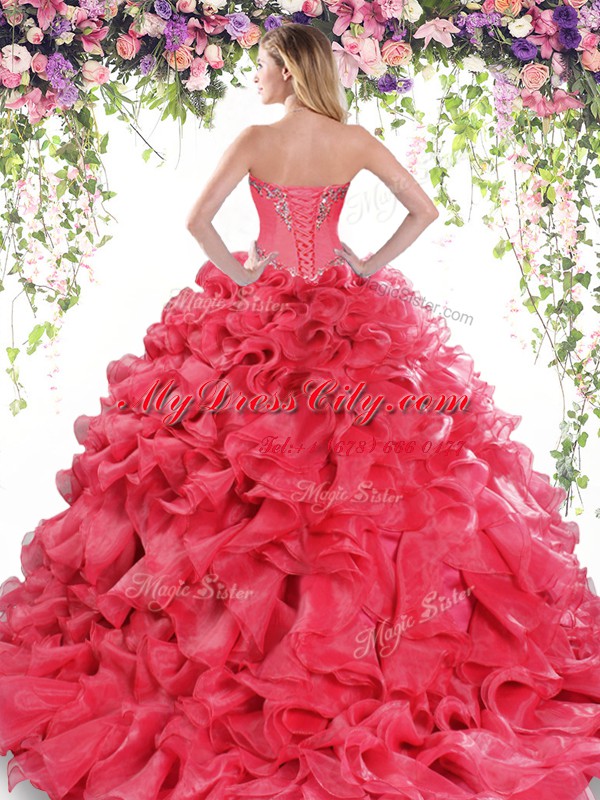 Lace Up Quinceanera Gowns Baby Blue for Military Ball and Sweet 16 and Quinceanera with Beading and Ruffles Sweep Train