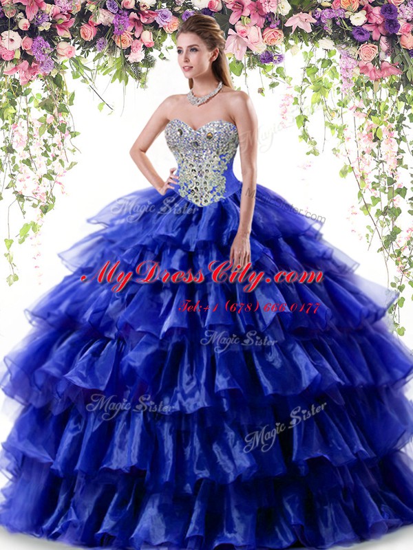 Custom Designed Sleeveless Lace Up Floor Length Beading and Ruffled Layers Sweet 16 Dresses