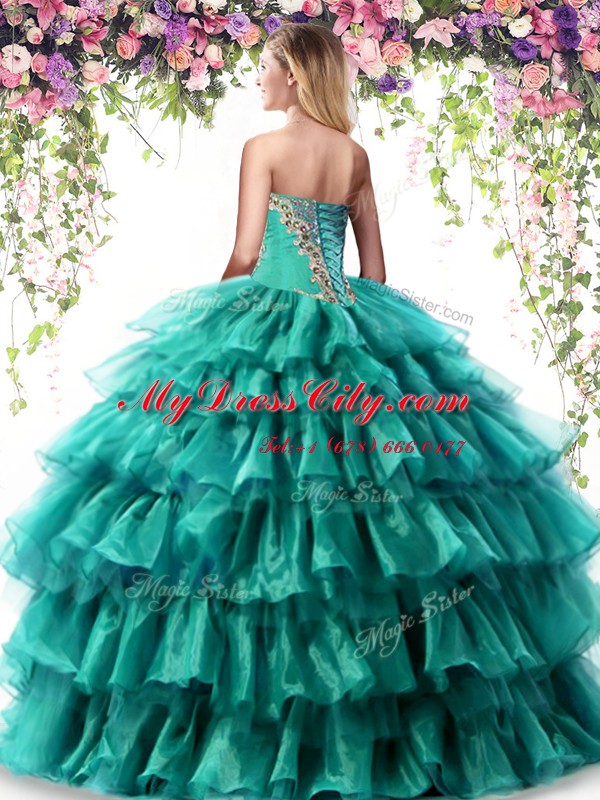 Custom Designed Sleeveless Lace Up Floor Length Beading and Ruffled Layers Sweet 16 Dresses