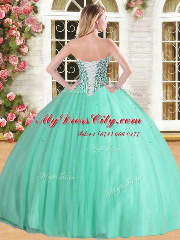 Cute Baby Blue Ball Gowns Tulle Sweetheart Sleeveless Beading Floor Length Lace Up Quinceanera Gowns