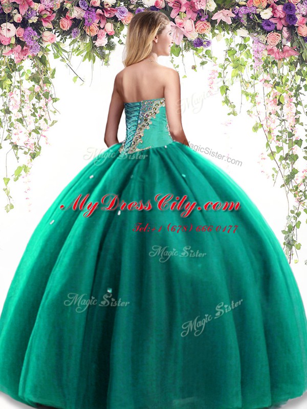 Fuchsia Ball Gowns Beading Quinceanera Gown Lace Up Tulle Sleeveless Floor Length