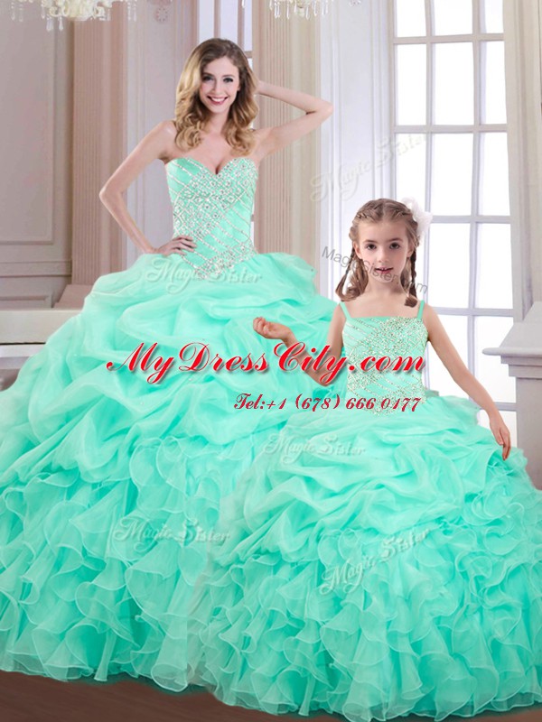 Chic Pick Ups Apple Green Sleeveless Organza Lace Up 15th Birthday Dress for Military Ball and Sweet 16 and Quinceanera