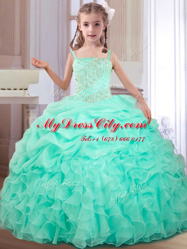 Chic Pick Ups Apple Green Sleeveless Organza Lace Up 15th Birthday Dress for Military Ball and Sweet 16 and Quinceanera