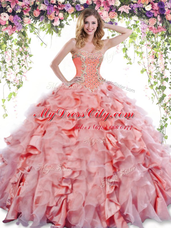 Beauteous Sleeveless Beading and Ruffles Lace Up Sweet 16 Quinceanera Dress