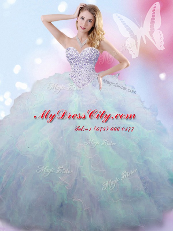 Customized Sweetheart Sleeveless Tulle Sweet 16 Quinceanera Dress Beading Lace Up