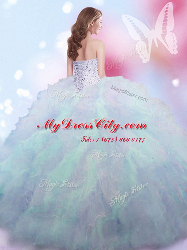 Customized Sweetheart Sleeveless Tulle Sweet 16 Quinceanera Dress Beading Lace Up