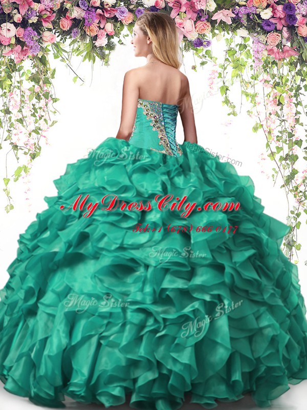 Romantic Blue Quince Ball Gowns Military Ball and Sweet 16 and Quinceanera and For with Beading and Ruffles Sweetheart Sleeveless Lace Up