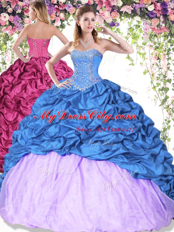 Super Sleeveless Taffeta Floor Length Lace Up Quinceanera Gown in Multi-color with Pick Ups