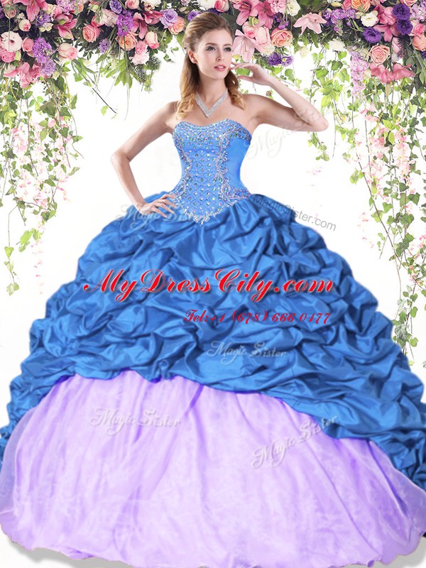 Super Sleeveless Taffeta Floor Length Lace Up Quinceanera Gown in Multi-color with Pick Ups