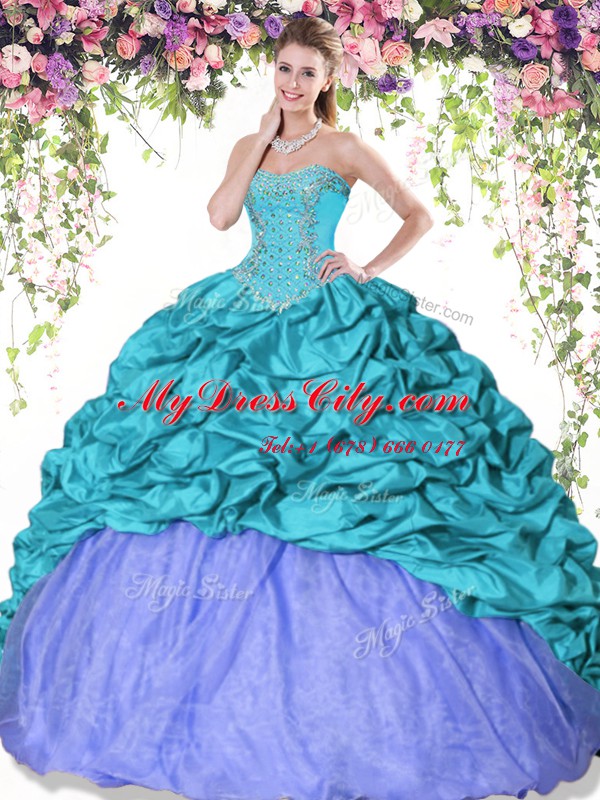 Sweetheart Sleeveless Taffeta Quince Ball Gowns Beading and Pick Ups Lace Up