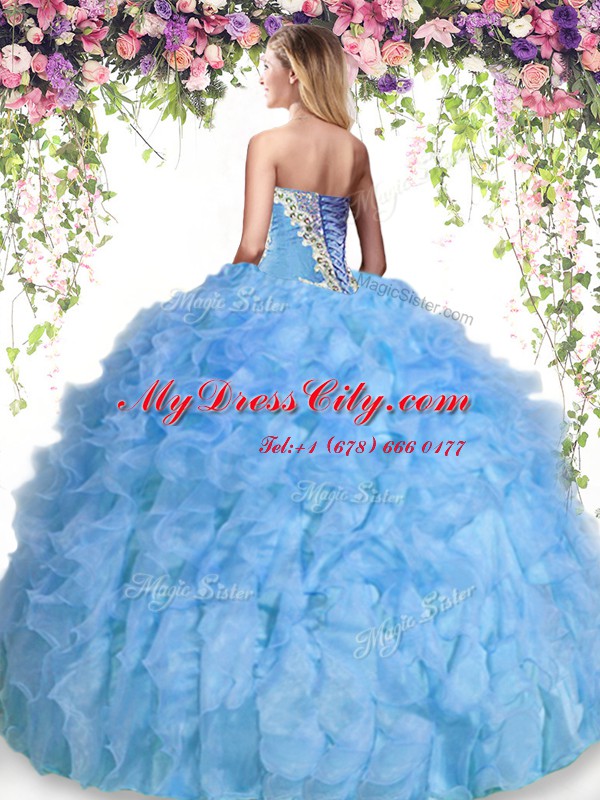 Lavender Sweet 16 Dress Military Ball and Sweet 16 and Quinceanera and For with Beading and Ruffles Sweetheart Sleeveless Lace Up