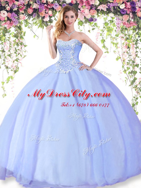 Latest Lavender Sweetheart Lace Up Beading Sweet 16 Quinceanera Dress Sleeveless