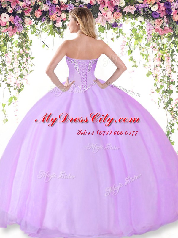 Latest Lavender Sweetheart Lace Up Beading Sweet 16 Quinceanera Dress Sleeveless