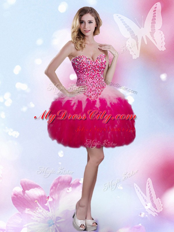 Charming Four Piece Beading and Ruffles Sweet 16 Dresses Multi-color Lace Up Sleeveless Floor Length