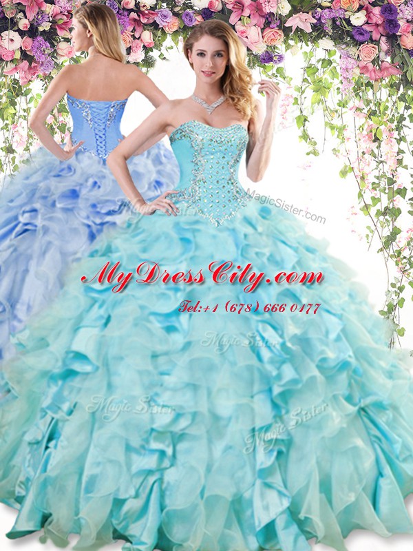 Sweetheart Sleeveless Lace Up Quinceanera Gown Baby Blue Organza and Taffeta