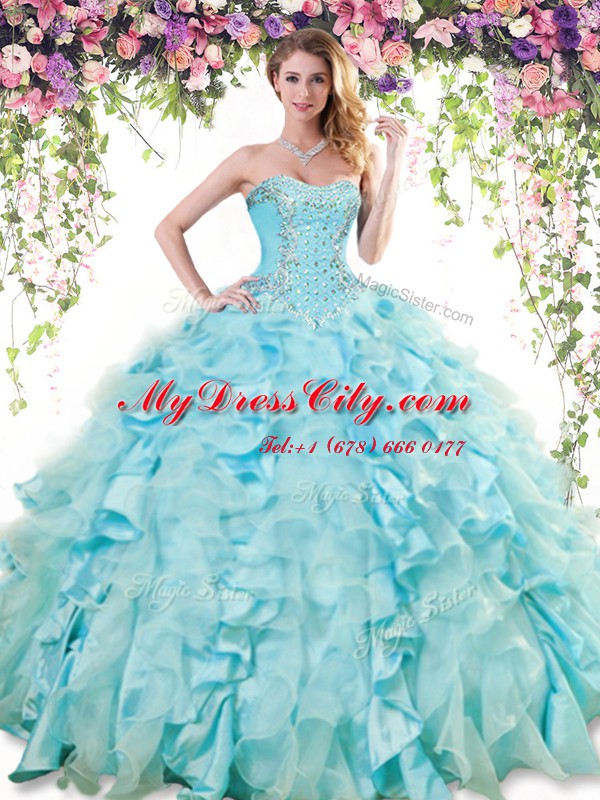 Sweetheart Sleeveless Lace Up Quinceanera Gown Baby Blue Organza and Taffeta