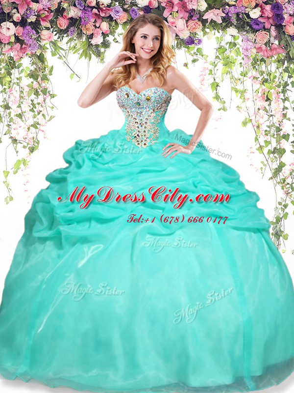 Ideal Pick Ups Ball Gowns Sweet 16 Dress Apple Green Sweetheart Organza Sleeveless Floor Length Lace Up