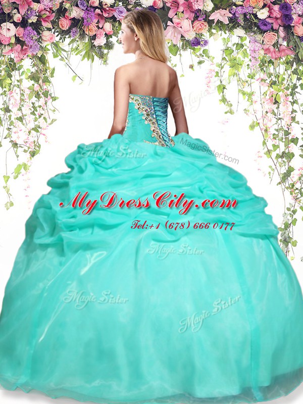 Ideal Pick Ups Ball Gowns Sweet 16 Dress Apple Green Sweetheart Organza Sleeveless Floor Length Lace Up