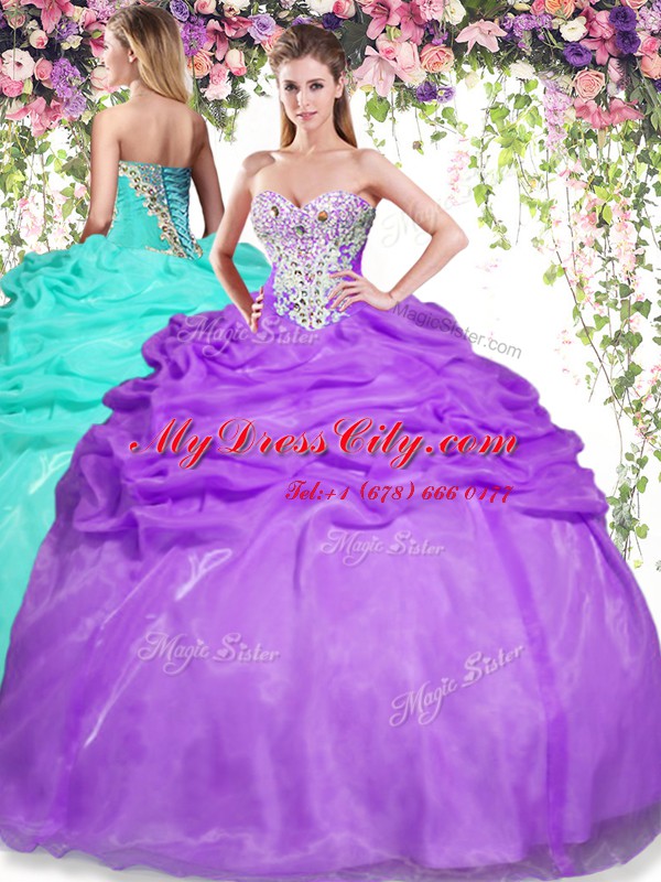 New Style Pick Ups Floor Length Eggplant Purple Sweet 16 Quinceanera Dress Sweetheart Sleeveless Lace Up