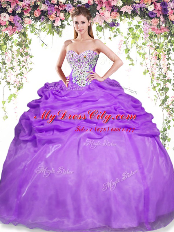 New Style Pick Ups Floor Length Eggplant Purple Sweet 16 Quinceanera Dress Sweetheart Sleeveless Lace Up