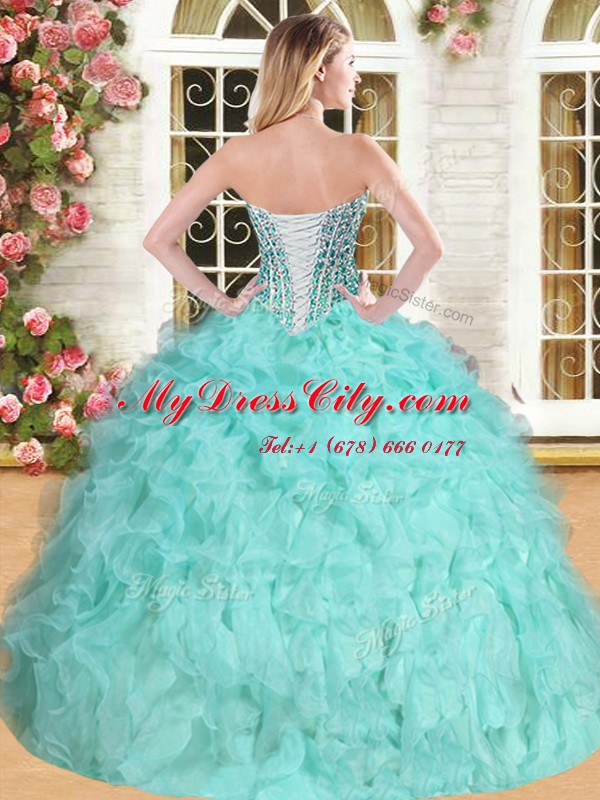 Charming Floor Length Lace Up 15th Birthday Dress for Military Ball and Sweet 16 and Quinceanera with Beading and Ruffles