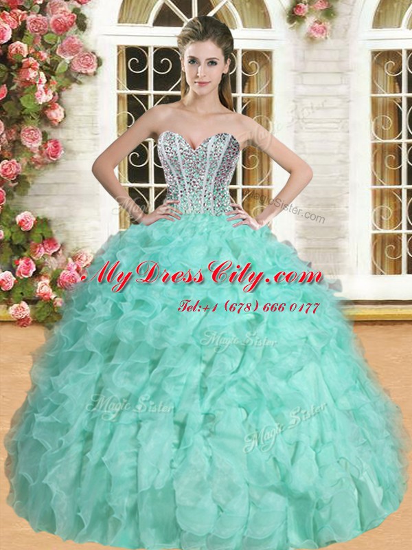 Charming Floor Length Lace Up 15th Birthday Dress for Military Ball and Sweet 16 and Quinceanera with Beading and Ruffles