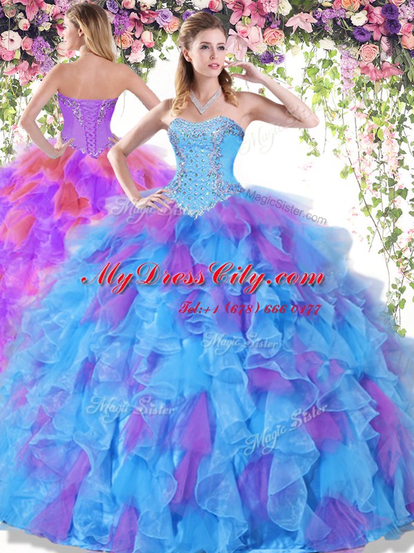 Adorable Sweetheart Sleeveless Lace Up Vestidos de Quinceanera Multi-color Organza