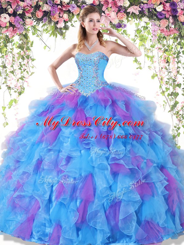 Adorable Sweetheart Sleeveless Lace Up Vestidos de Quinceanera Multi-color Organza