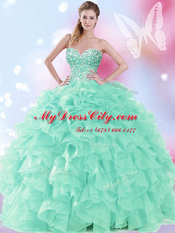 Custom Made Ball Gowns Sweet 16 Dress Apple Green Sweetheart Organza Sleeveless Floor Length Lace Up