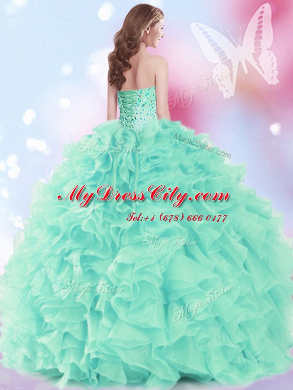 Custom Made Ball Gowns Sweet 16 Dress Apple Green Sweetheart Organza Sleeveless Floor Length Lace Up