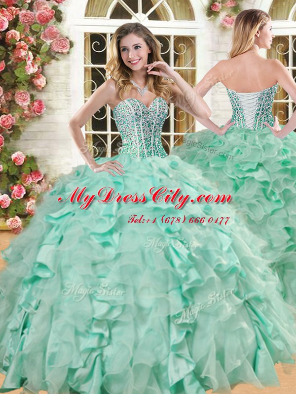 Suitable Organza and Taffeta Sleeveless Floor Length Quinceanera Gowns and Beading and Ruffles