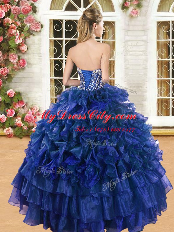 Burgundy Ball Gowns Beading and Ruffles and Ruffled Layers Sweet 16 Dresses Lace Up Organza Sleeveless Floor Length