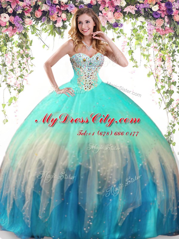 Sweetheart Sleeveless Tulle Ball Gown Prom Dress Beading Lace Up