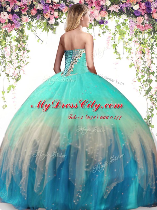 Sweetheart Sleeveless Tulle Ball Gown Prom Dress Beading Lace Up