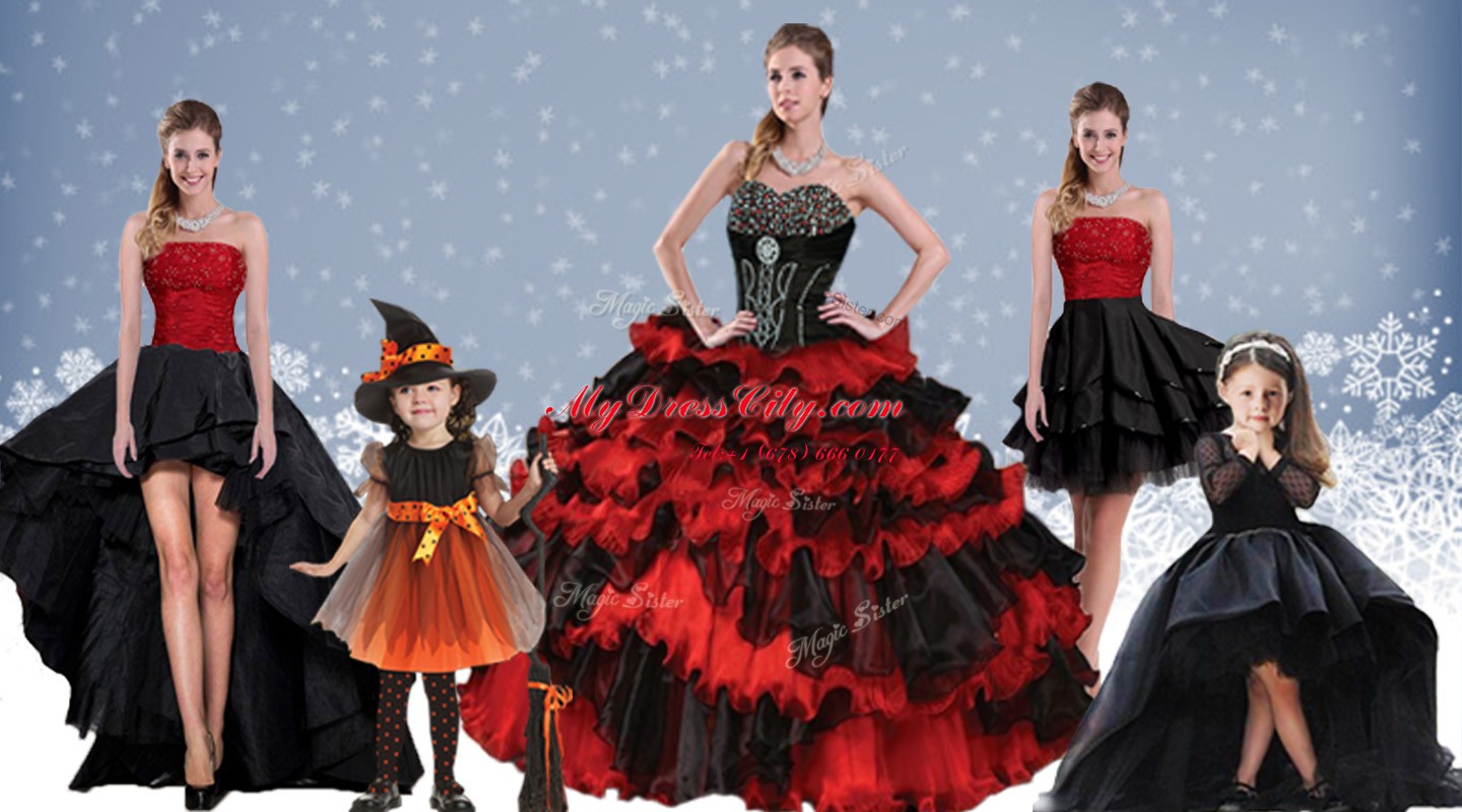 Red And Black Sweetheart Lace Up Beading and Ruffled Layers Quinceanera Gowns Sleeveless