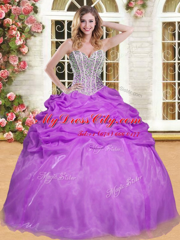 Sumptuous Pick Ups Ball Gowns Sweet 16 Dresses Eggplant Purple Sweetheart Organza Sleeveless Floor Length Lace Up