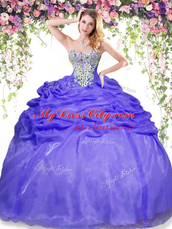 Custom Designed Sweetheart Sleeveless Organza Quinceanera Dresses Beading and Pick Ups Lace Up