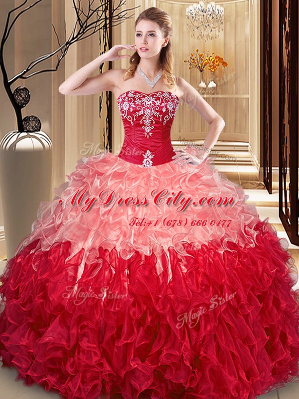 Organza Sleeveless Floor Length Quinceanera Dress and Embroidery and Ruffles