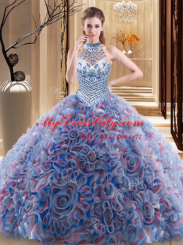 Halter Top Multi-color Sleeveless Brush Train Beading With Train Sweet 16 Dress