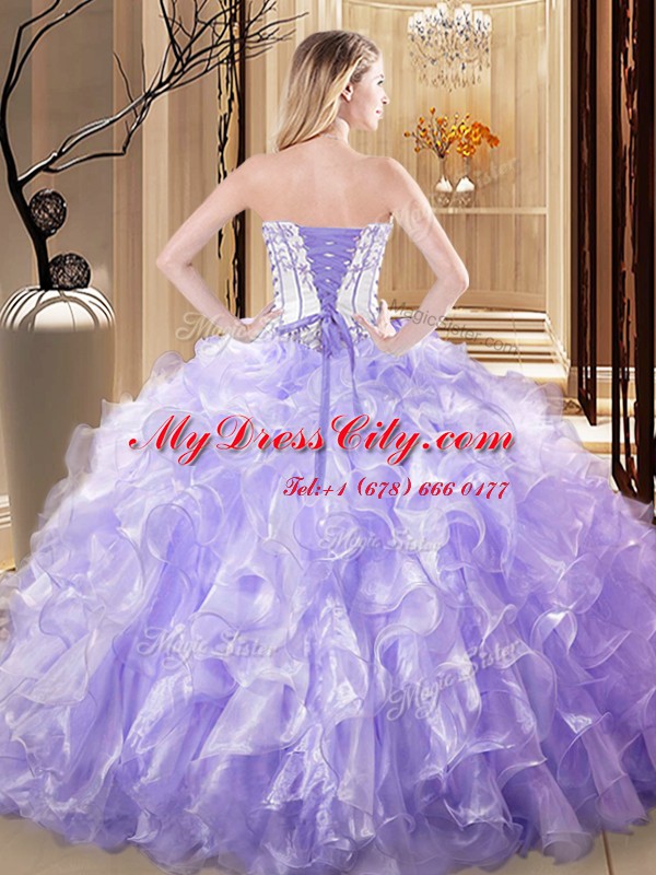 Yellow Sleeveless Floor Length Embroidery and Ruffles Lace Up Quinceanera Dress