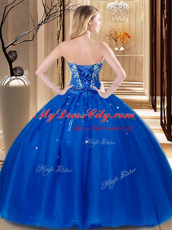 Floor Length Red Quinceanera Gown Tulle Sleeveless Beading and Embroidery