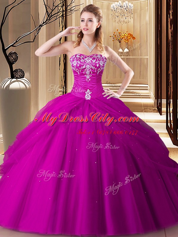 Comfortable Sweetheart Sleeveless Tulle Quince Ball Gowns Embroidery Lace Up