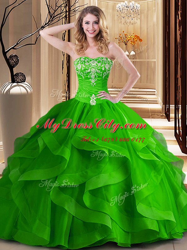 Enchanting Lace Up Sweetheart Embroidery and Ruffles Sweet 16 Dresses Tulle Sleeveless