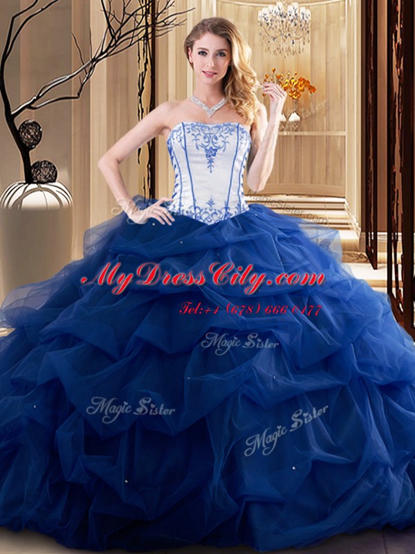 Embroidery and Ruffled Layers 15 Quinceanera Dress Royal Blue Lace Up Sleeveless Floor Length