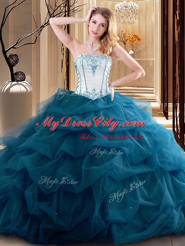 Embroidery and Ruffled Layers 15 Quinceanera Dress Royal Blue Lace Up Sleeveless Floor Length